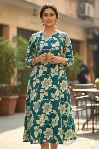 Women Half Sleeve Printed Rayon Kurti