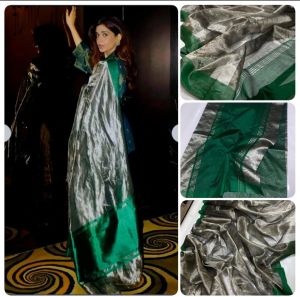 Pure Chanderi Handloom Silver Zari Tissue Silk Saree
