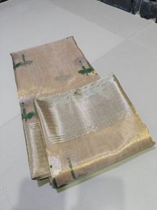 Pure Chanderi Handloom Golden Zari Tissue Silk Saree