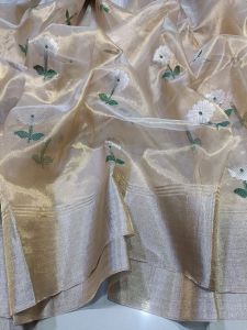 Pure Chanderi Handloom Golden Zari Tissue Silk Saree