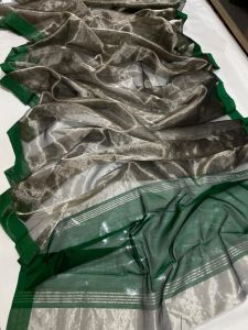 Pure Chanderi Handloom Silver Zari Tissue Silk Saree