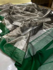 Pure Chanderi Handloom Silver Zari Tissue Silk Saree