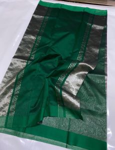 Pure Chanderi Handloom Silver Zari Tissue Silk Saree