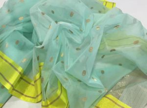 Pure Chanderi Handloom With Zari Pallu Katan Organza Silk Saree
