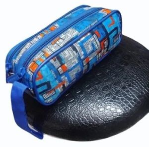 Blue Abstract Print Dual Zipper Pencil Pouch