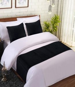 Black Quilted Velvet Bed Runner Set with Two Matching Cushion Covers