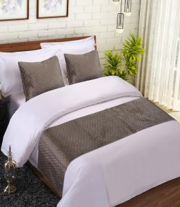 Grey Quilted Velvet Bed Runner Set with Two Matching Cushion Covers
