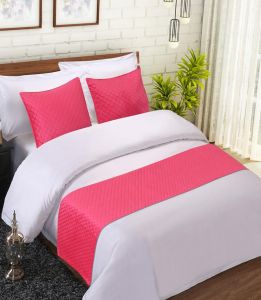 Pink Quilted Velvet Bed Runner Set with Two Matching Cushion Covers