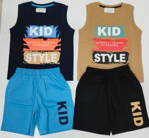 Boys Sleeveless Graphic Cotton Shorts Set
