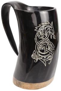Black Viking Natural Horn Beer Mug 500ML Tankard
