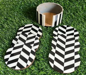 Black White Resin Optical Coaster Set with Holder