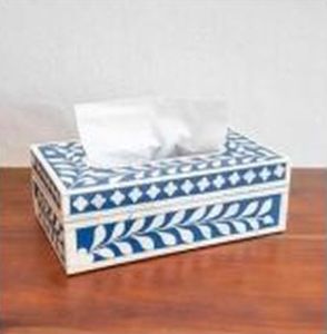 Blue Decorative Bone Inlay Tissue Box