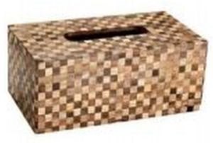 Brown Checkered Wood Tissue Box