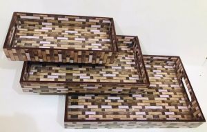 Floral MDF Resin Rectangular Serving Tray Set