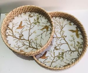 Floral Round MDF Resin Serving Tray Set