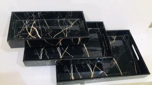 Handmade Black MDF Resin Rectangular Serving Tray Set