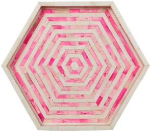Hexagonal Handmade Pink Bone Inlay Serving Tray
