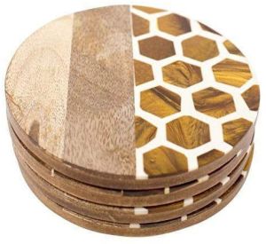 Honeycomb Engraved Wooden Resin Coaster Set