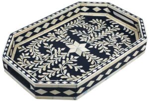 Octagon Floral Bone Inlay Tray