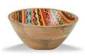 Round Mango Wood Enamel Serving Bowl