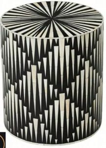 Spiral Bone Inlay Drum Side Table