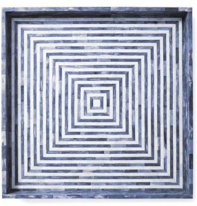 Square Blue Striped Bone Inlay Tray
