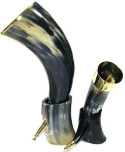 Viking Beer Horn Mug with Brass Stand