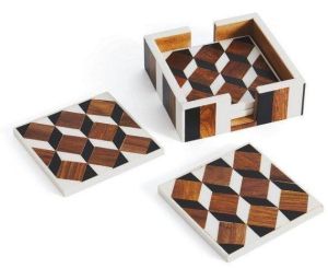 Wood Resin 3D Optical Coaster Set with Holder