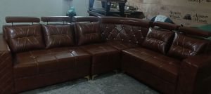Brown L Shape Leather Sofa Set