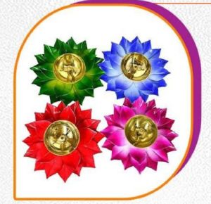 Colorful Brass Lotus Diya Set