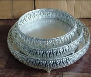 German Silver Round Serving Tray
