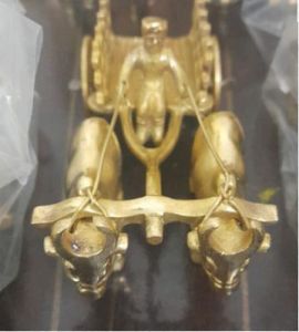 Golden Brass Bull Cart Statue
