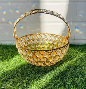 Golden Metal Crystal Basket
