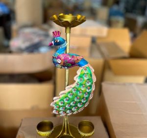 Peacock Brass Diya Stand