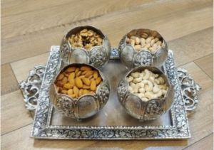 Silver Plated Dry Fruit Bowl Set with Decorative Tray