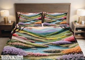 3D Colorful Valley Landscape Designer Double Bed Bedsheet with Pillow Covers
