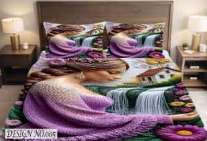 3D Elegant Lady Waterfall Designer Double Bed Bedsheet with Pillow Covers