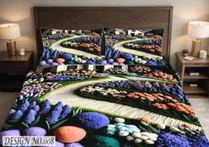 3D Floral Garden Pathway Designer Double Bed Bedsheet with Pillow Covers