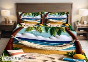 3D Tropical Beach Hammock Designer Double Bed Bedsheet with Pillow Covers