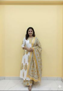 Ladies Elegant Printed Cotton Kurti with Dupatta Set