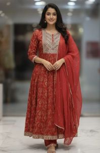 Ladies Red Embroidered Designer Anarkali Suit Set
