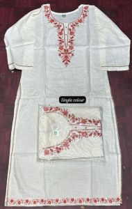 Ladies Single Colour Embroidered Cotton Kurti