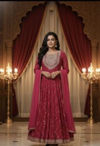Maroon Embroidered Designer Anarkali Suit Set