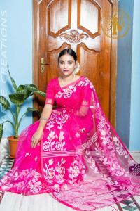Pure Silk Muslin Rose Floral Designer Saree