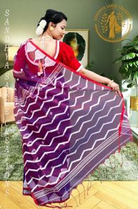Ethnic Silk Muslin South Temple Motif Saree