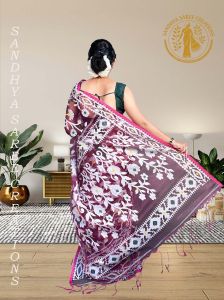 Violet Handwoven Dhakai Jamdani Resham Work Muslin Saree