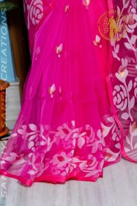 Pure Silk Muslin Rose Floral Designer Saree