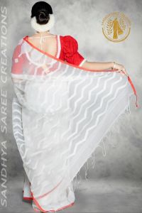 Handwoven Silk Muslin Temple Design Festive Saree