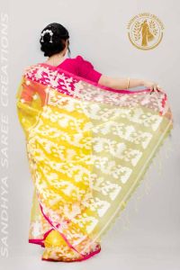 Premium Handwoven Silk Muslin Contrast Blouse Saree
