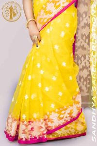 Premium Handwoven Silk Muslin Contrast Blouse Saree